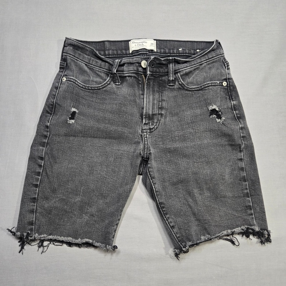 Abercrombie & Fitch Mens Distressed Denim‎ Shorts Faded Black 28 Raw Hem Cut Off